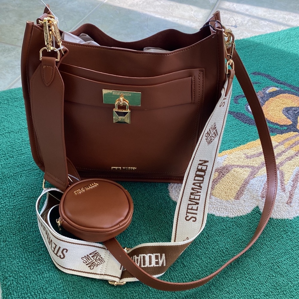 Steve Madden Crossbody Vegan Leather Bag with Dual Detachable Straps and Pouch